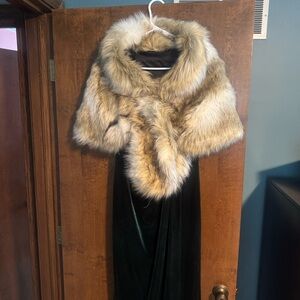 Women's Faux Fur Shawl - Tan and Cream